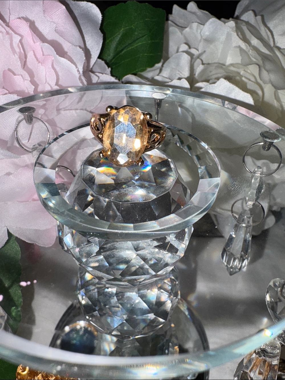 Austrian Crystal Cocktail Ring with Champagne Stone.